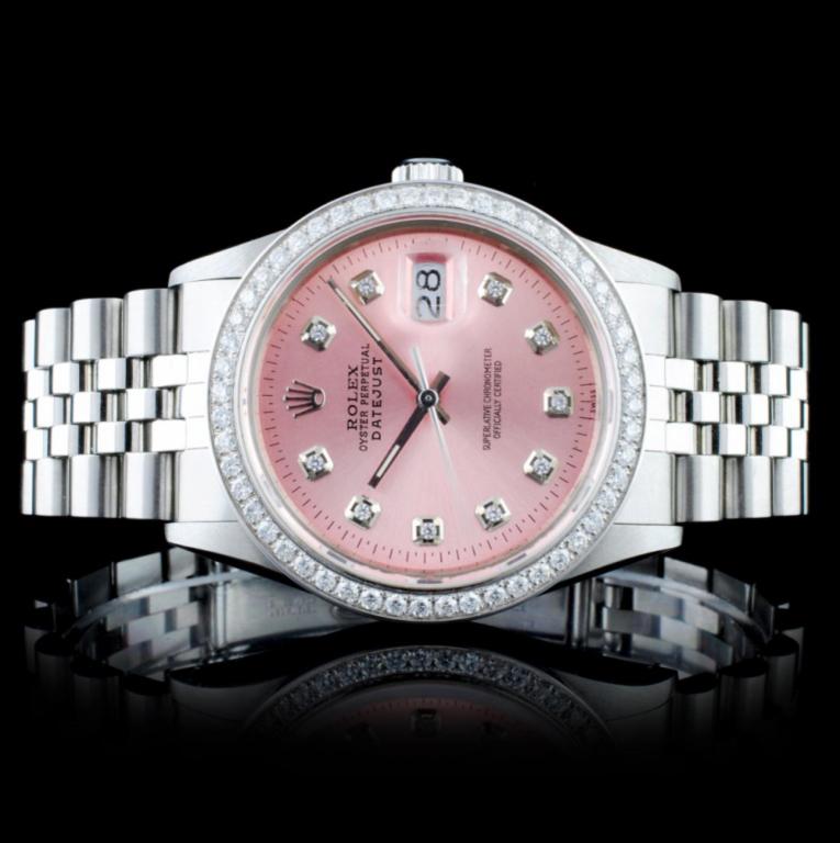 Rolex SS DateJust Diamond 36mm Wristwatch: Estimated Retail Replacement Value: $18,000.00 Ref: WAG16000 Item No.: ARXT018 Specification: Model: DateJust Oyster Perpetual Movement: Perpetual, Self Winding Chronometer Function: Instantaneous Dat