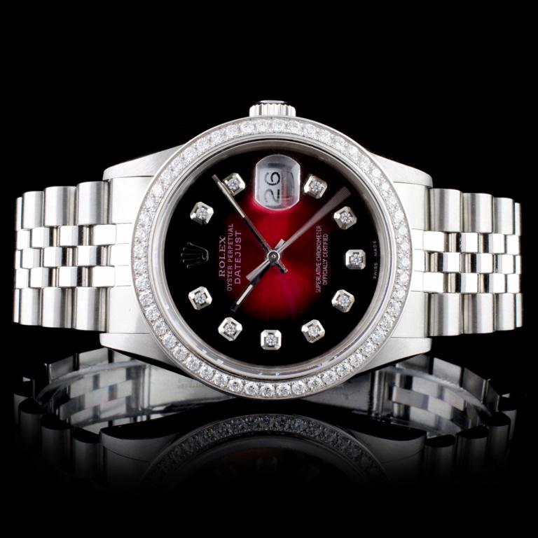 Rolex SS DateJust Diamond 36mm Wristwatch: Estimated Retail Replacement Value: $18,000.00 Ref: WAG16000 Item No.: ARXT014 Specification: Model: DateJust Oyster Perpetual Movement: Perpetual, Self Winding Chronometer Function: Instantaneous Dat