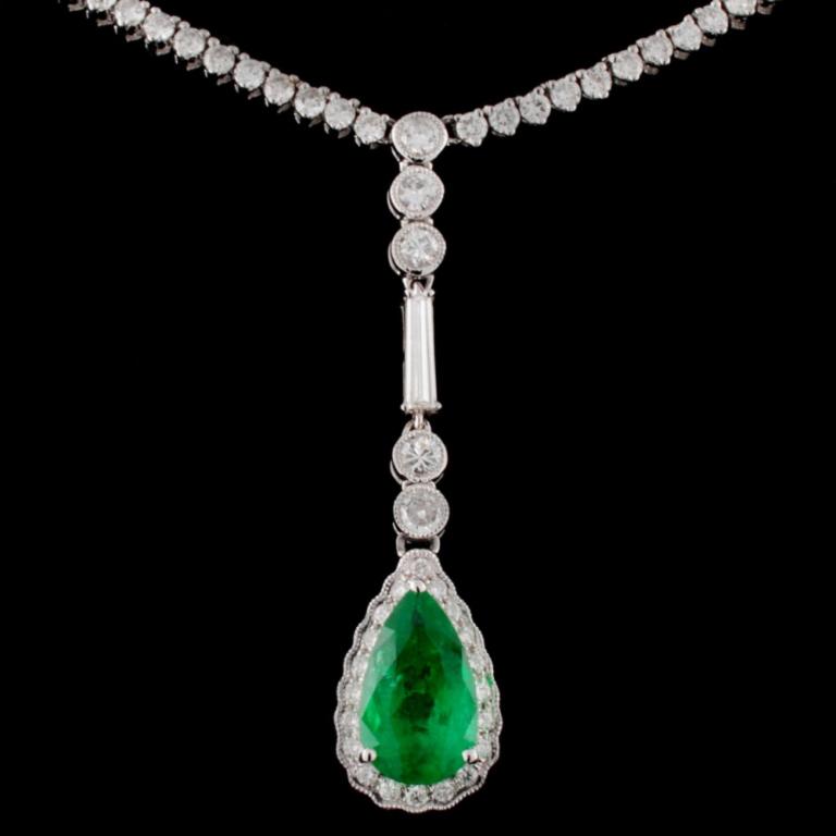 18K White Gold 1.81ct Emerald & 4.15ct Diamond Nec (1 of 3)