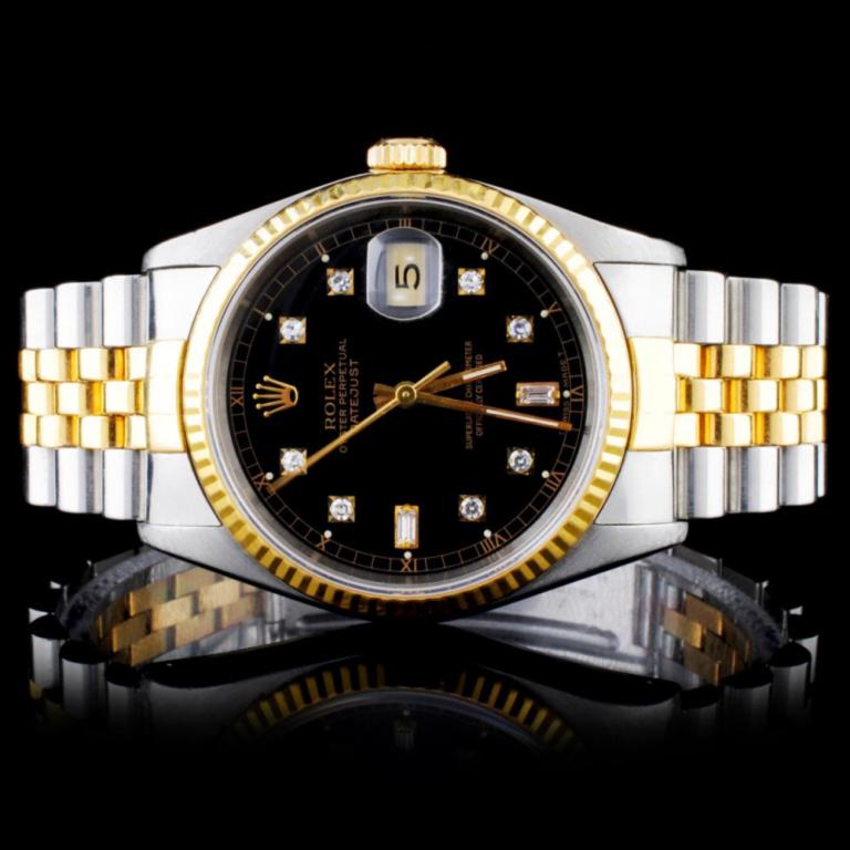 Rolex YG/SS DateJust Diamond 36MM Wristwatch: Estimated Retail Replacement Value: $12,000.00 Ref: WAG15000 Item No.: ARXD015 Specification: Model: Oyster Perpetual DateJust Movement: Perpetual, Self Winding Function: Instantaneous Date Case Size: