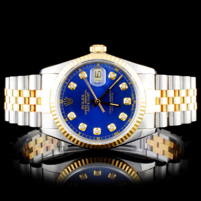 Rolex YG/SS DateJust Diamond 36MM Wristwatch: Estimated Retail Replacement Value: $10,750.00Ref: WAG15000Item No.: ARXR0017Specification:Model: DateJust Oyster PerpetualMovement: Perpetual, Self Winding ChronometerFunction: Instantaneous DateCase