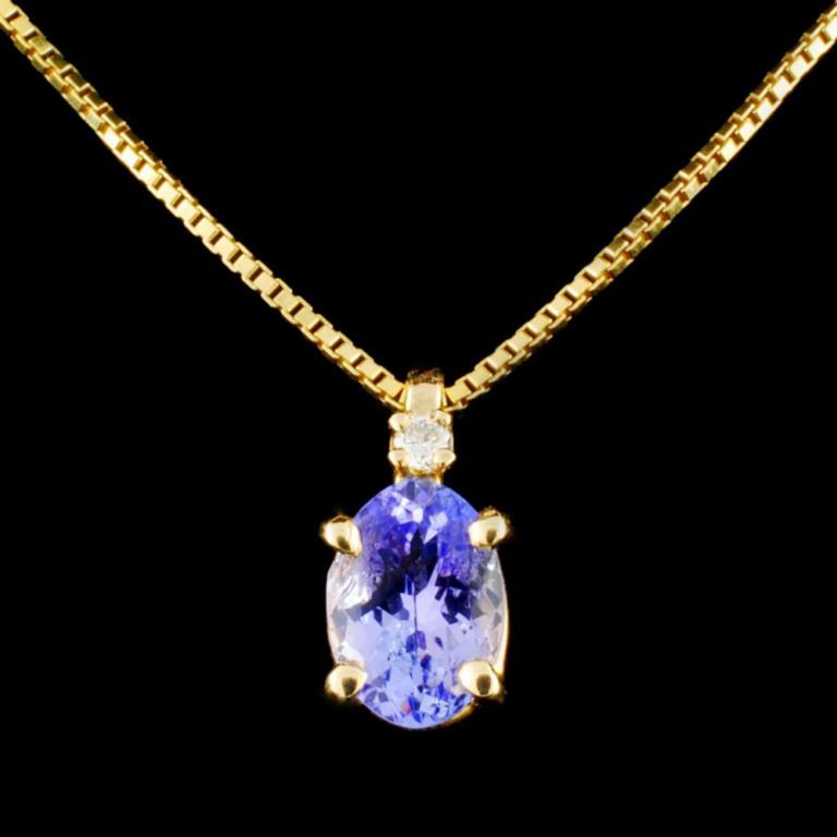 14K Gold 1.17ct Tanzanite & 0.03ctw Diamond Pendan: Estimated Retail Replacement Value: $1,575.00 Ref: WAG900*** Item no.: EJAJ003 Specification: Gold Content: Solid 14K Yellow Gold Weight of Item: 0.70 grams Country Made: U.S.A Main Gemstone: Natural 