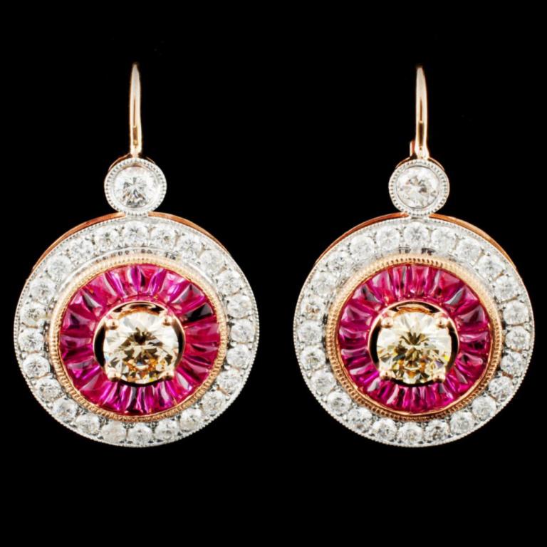 14K Gold 1.81ct Ruby & 2.32ctw Diamond Earrings (1 of 3)