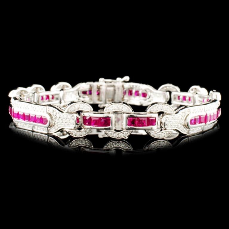 14K Gold 5.12ct Ruby & 1.30ctw Diamond Bracelet (1 of 4)