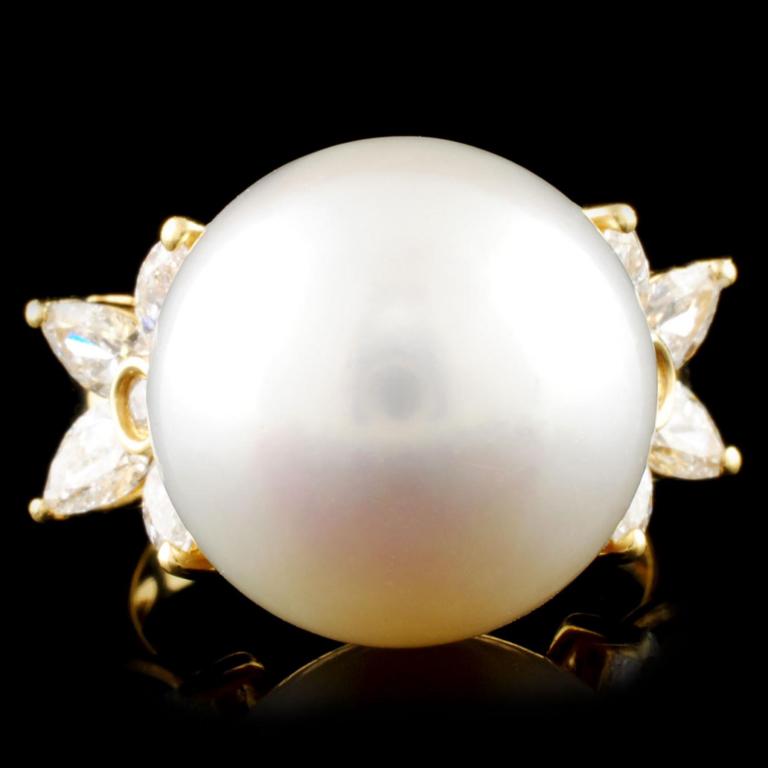 18K Gold 16.00MM Pearl & 1.24ctw Diamond Ring (1 of 5)