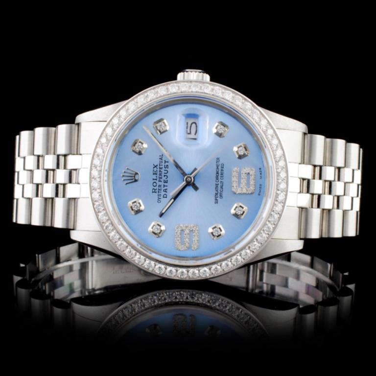 Rolex SS DateJust Diamond 36mm Wristwatch: Estimated Retail Replacement Value: $18,000.00 Ref: WAG16000 Item No.: ARXT010 Specification: Model: DateJust Oyster Perpetual Movement: Perpetual, Self Winding Chronometer Function: Instantaneous Dat