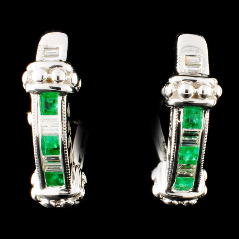 14K Gold 0.48ct Emerald & 0.32ctw Diamond Earrings (1 of 3)