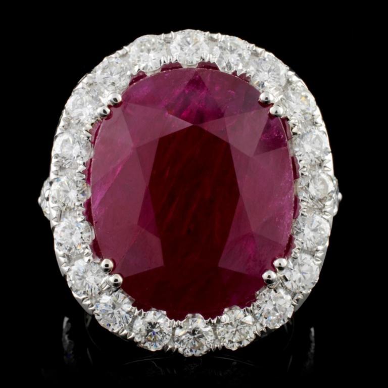 18K White Gold 15.55ct Ruby & 3.34ct Diamond Ring (1 of 4)