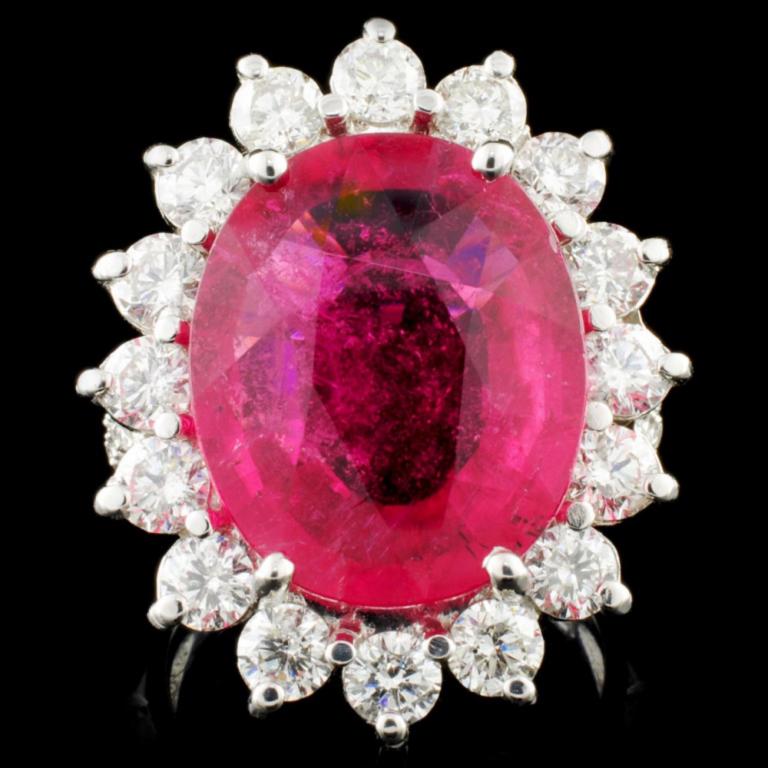 14K Gold 10.19ct Rubellite & 3.05ctw Diamond Ring (1 of 5)