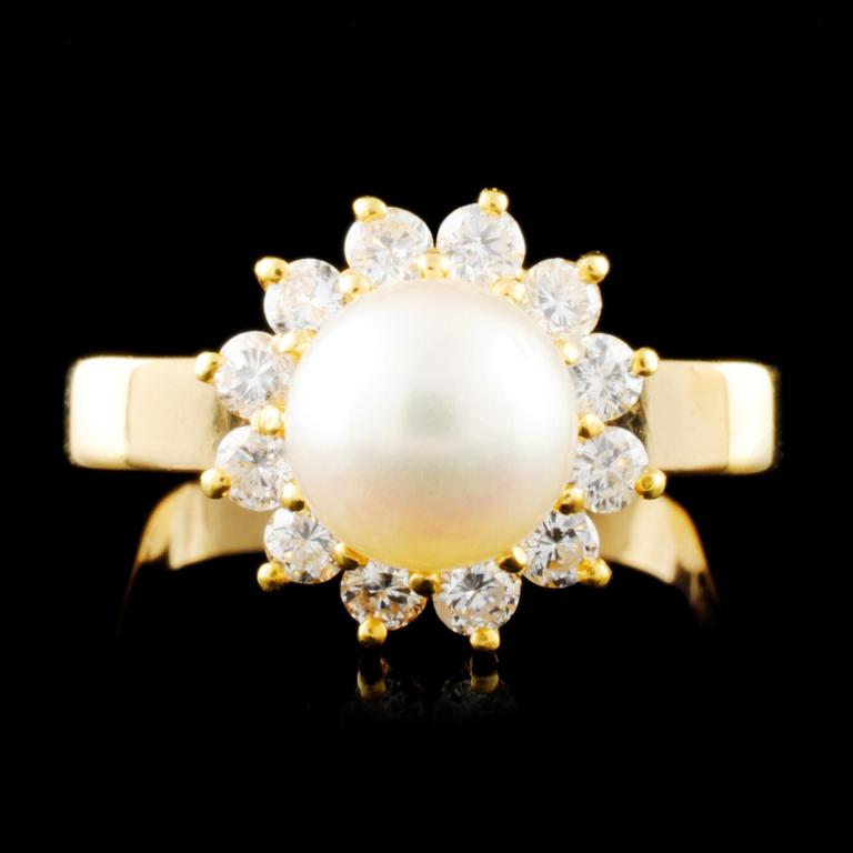 14K Gold 7.00MM Pearl & 0.42ctw Diamond Ring (1 of 4)