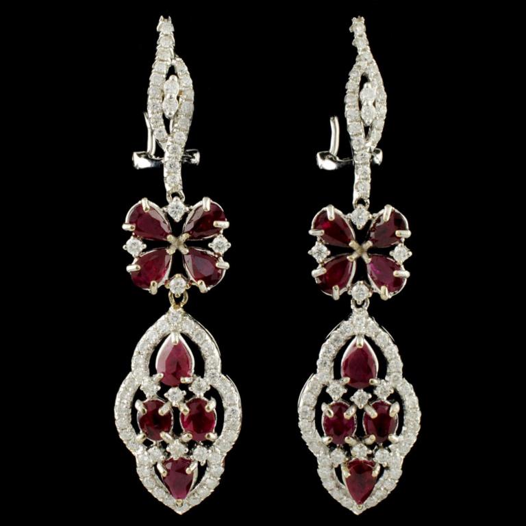 18K Gold 4.15ct Ruby & 1.27ctw Diamond Earrings (1 of 2)