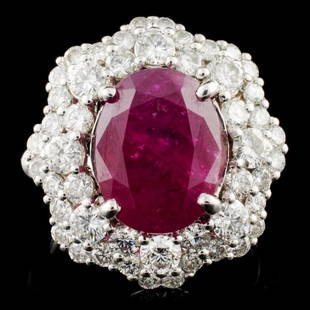 18K Gold 6.92ct Ruby & 2.05ctw Diamond Ring: Estimated Retail Replacement Value: $39,900.00Ref: IRA22800Item no.: FA2056533015-BR6074AR2Specification:Gold Content: Solid 18K White GoldWeight of Item: 6.00 gramsSize: 7.25Country Made: U.S.AGIA #