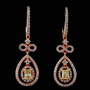 18K Rose Gold 1.48ctw Fancy Color Diamond Earrings: Estimated Retail Replacement Value: $14,930.00Ref: WAG5972Item no.: FA2053377022-E3388AGold Content: 18K Rose GoldWeight of Item: 4.82 gramsMain Gemstone: Natural DiamondShape: Radiant cutQuantity: 2