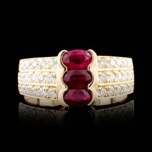 14K Gold 1.35ct Ruby & 0.54ctw Diamond Ring: Estimated Retail Replacement Value: $6,020.00Ref: ARA3440Item no.: DAG-7/018-2474Specification:Gold Content: Solid 14K Yellow GoldWeight of Item: 5.30 gramsSize: 8Country Made: U.S.AMain Gemstone: