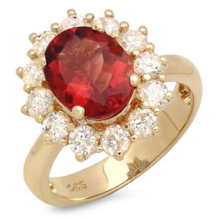 14K Gold 3.50ct Ruby & 1.25ct Diamond Ring: Estimated Retail Replacement Value: $8,750.00Ref: BAS5000Item no.: JR14502-Y-71347Specification:Gold Content: Solid 14K Yellow GoldWeight of Item: 6.50 gramsCountry Made: U.S.AMain Gemstone: Natural