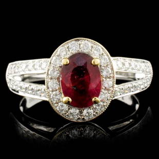 18K Gold 1.08ct Ruby & 0.55ctw Diamond Ring: Estimated Retail Replacement Value: $6,594.00Ref: WAG3768Item no.: FA2058168010-BR6086ARSpecification:Gold Content: Solid 18K White GoldWeight of Item: 4.40 gramsSize: 7Country Made: U.S.AMain