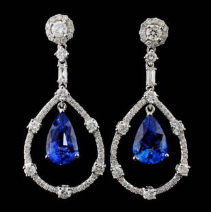 18K Gold 6.53ct Sapphire & 1.79ct Diamond Earrings: Estimated Retail Replacement Value: $69,000.00Ref: WAG27600Item no.: FA2052902015-E3703AS1Gold Content: 18K White GoldWeight of Item: 6.95 gramsSize: N/AMain Gemstone: SapphireShape: Pear