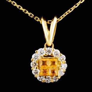 18K Gold 0.36ctw Sapphire & 0.43ctw Diamond Pendan: Estimated Retail Replacement Value: $4,487.00Ref: WAG2564Item no.: BB6857024-22183 / BC3001YS-AAASpecification:Gold Content: Solid 18K Yellow GoldWeight of Item: 4.4 gramsCountry Made: U.S.A.Main