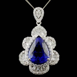 18K White Gold 12.07ct Tanzanite & 2.56ctw Diamond: Estimated Retail Replacement Value: $66,000.00Ref: WAG26400Item no.: FA2053804023-PD4232ATZGold Content: 18K White GoldWeight of Item: 10.00 gramsMain Gemstone: Natural TanzaniteShape: Pear