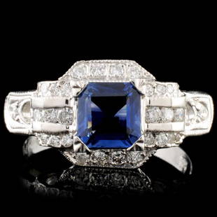 14K Gold 1.12ct Sapphire & 0.54ctw Diamond Ring: Estimated Retail Replacement Value: $6,720.00Ref: IRA3840Item no.: EJAN001Specification:Gold Content: Solid 14K White GoldWeight of Item: 4.40 gramsSize: 6Country Made: U.S.AMain Gemstone: Natural