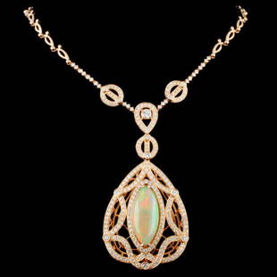18K Gold 9.43ct Opal & 4.86ctw Diamond Necklace: Estimated Retail Replacement Value: $32,480.00Ref: WAG18560Item no.: FA2056265010-N214AOPSpecification:Gold Content: 18K Rose GoldWeight of Item: 34.85 gramsSize: 18 inchesCountry Made: U.S.AMain