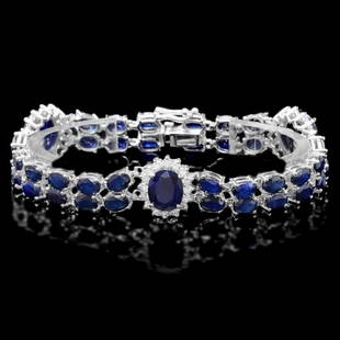 `14k Gold 20.00ct Sapphire & 1.70ct Diamond Bracel: Estimated Retail Replacement Value: $22,600.00 Ref: WAG9800Item No.: ARA-CRA089Metal: 14k Solid White GoldSize: 7.5Total Item Weight: 23.00 gramsCountry Made: USAMain Stone: SapphireColor: BlueCarat