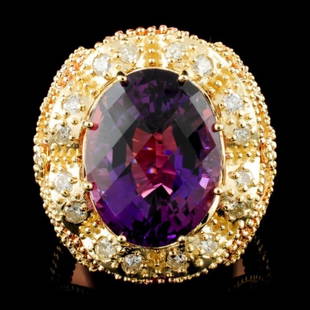 14K Gold 14.11ct Amethyst & 2.00ctw Diamond Ring: Estimated Retail Replacement Value: $17,080.00Ref: WAG9760Item no.: LAI030011007-00354/R14-11Specification:Gold Content: Solid 14K Yellow GoldWeight of Item: 19.50 gramsSize: 7.5Country Made: