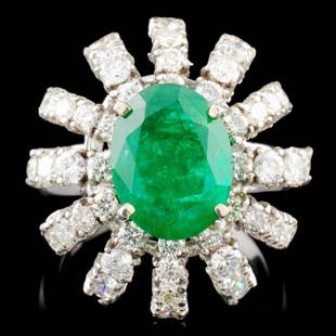 14K Gold 3.18ct Emerald & 1.76ctw Diamond Ring: Estimated Retail Replacement Value: $22,743.00Ref: WAG12996Item no.: LAI030006001-R25Specification:Gold Content: Solid 14K White GoldWeight of Item: 8.20 gramsSize: 7.75Country Made: U.S.AMain
