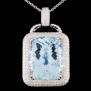 18K White Gold 36.17ct Aquamarine & 3.05ct Diamond: Estimated Retail Replacement Value: $44,400.00Ref: WAG17760Item no.: FA2054312031-PD4237AAQSpecification:Gold Content: Solid 18K White GoldWeight of Item: 12.00 gramsCountry Made: U.S.AMain Gemstone:
