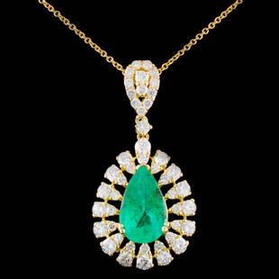 18K Gold 2.06ct Emerald & 1.41ctw Diamond Pendant: Estimated Retail Replacement Value: $23,400.00Ref: WAG9360Item no.: FA2055121029 Ã¢€â€œ PD4238AESpecification:Gold Content: 18K Yellow GoldWeight of Item: 4.25 gramsCountry Made: