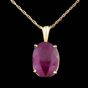 14K Gold 6.75ct Ruby Pendant: Estimated Retail Replacement Value: $2,730.00Ref: WAG1560***Item no.: EJAD015Specification:Gold Content: Solid 14K Yellow GoldWeight of Item: 2.50 gramsCountry Made: U.S.AMain Gemstone: Natural