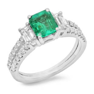 14K Gold 1.50ct Emerald & 1.10ct Diamond Ring: Estimated Retail Replacement Value: $11,250.00Ref: BAS6400Item no.: JR-19217-81325Specification:Gold Content: Solid 14K White GoldWeight of Item: 4.50 gramsCountry Made: U.S.AMain Gemstone: