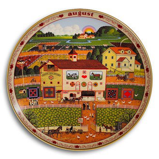 August Amish Neighbors Bradford Exchange Plate: Eight issue in Charles Wysocki's Days to Remember collection It is produced on hand-fired porcelain to the highest quality and artistic standards of the Bradford exchange in an edition strictly limite