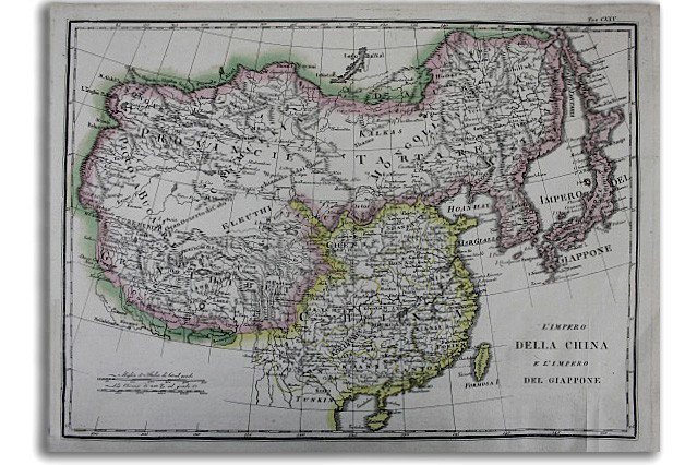 Hand Colored L'Impero Della China Antique Map: Hand Colored Map of China from late 18th Century Dimensions: 10" X 13.5"