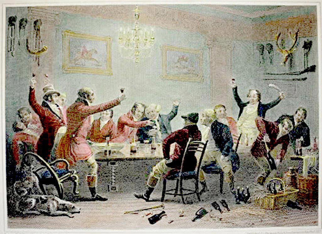 "fox Hunters Regaling" Color Engraving C1827 By Luke Cl: A party after the hunt dated 1827, excellent condition color engraving, dims 7"by 5