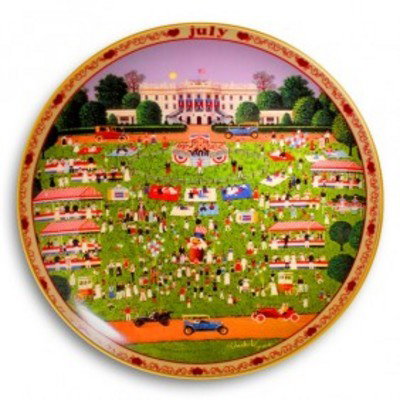July White House 4th Of July Picnic Ltd Ed Plate: Seventh issue in the Charles Wysocki's Days to a Remember It is produced on hand-fired porcelain to the highest quality and artistic standards of the Bradford exchange in an edition strictly limited t
