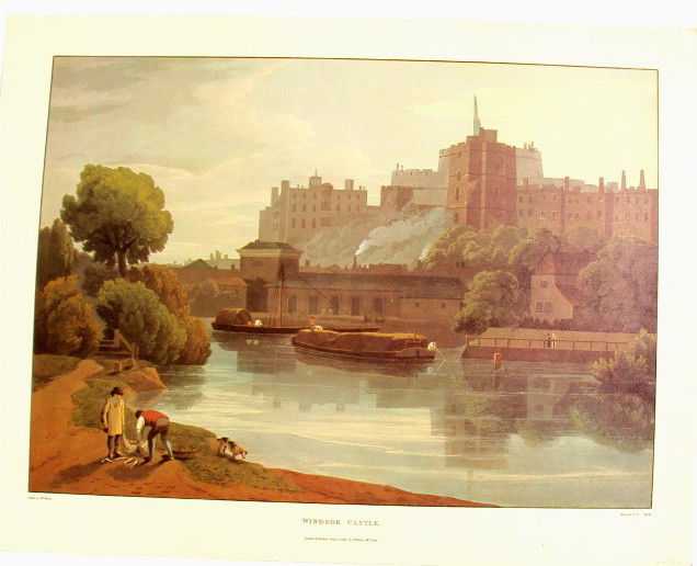 Windsor Castle Color Lithograph 23 x 18': Large Color Lithograph after an Original 1812 Color Engraving by William Havell, Engraved by R. Havell, original published in London August 1st 1818 by Thomas McLean. This is a re-strike printed in 19