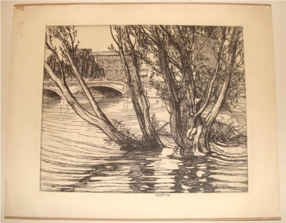 Water Willows Etching By Roi Partridge 1934: Title Water Willows Artist Roi Partridge (1888-1984, active 1909-1956) Medium Etching on Copper Size Image 7 x 8 3/8, Vintage 1934-1936 Signature: Signed in ink below image: Roi Partridge, also signe 