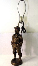 Barefoot Boy Whistling Bronze Statue On A Bronze Base L: European origin, late 19th century. Lamp is removable if desired: dimensions (without lamp) 16"tall x 5. 5" wide-- with lamp:30"tall