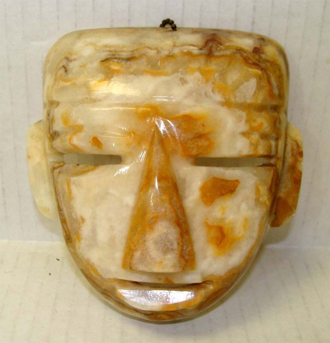 Carved Onyx Inca Indian Warrior Mask: Dimensions 5" by 6", From the extensive Beverly Hills Lee Estate collection of Masks.