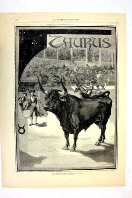 Taurus By Jonnard, Prevost 12th Dec 1887 Harpers: Another beautiful b&w print from "les signes du zodiaque : tauro, dims 15" x 10. 75" excellent condition