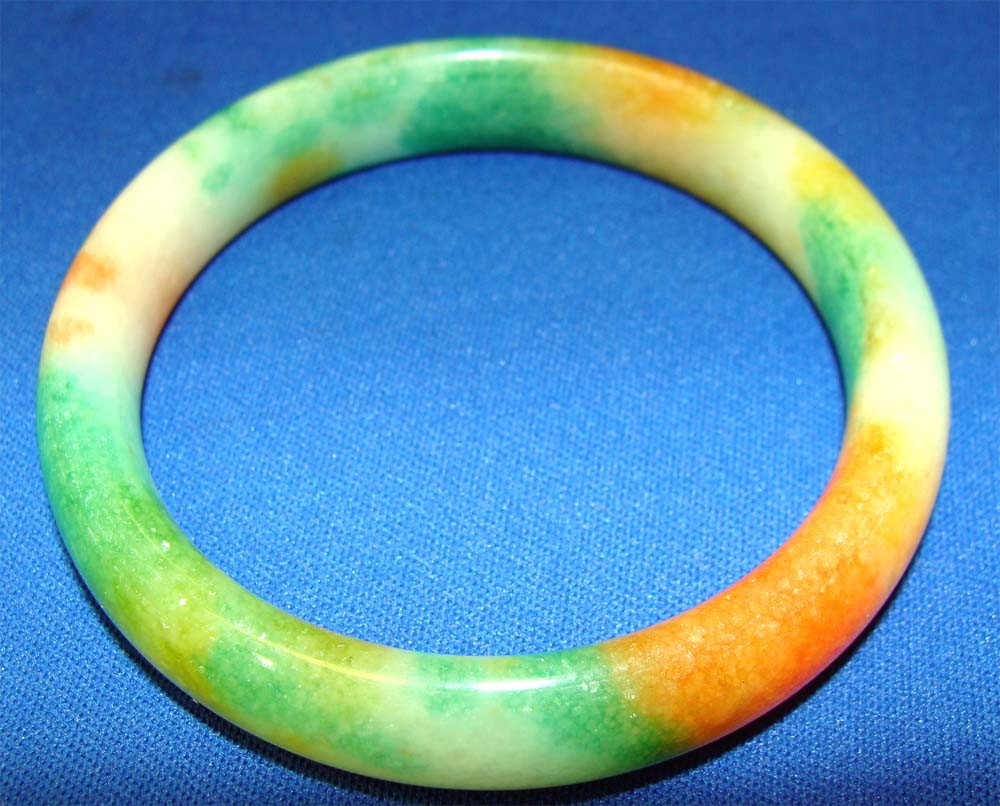 One Chinese Yellow & Green Jade Bangle Bracelet: Inside Diameter 2.25"