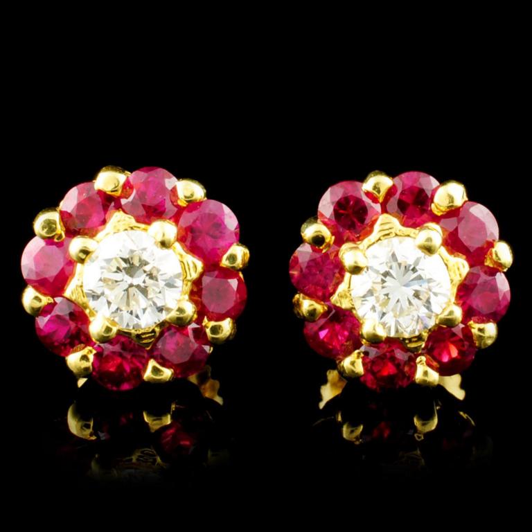 18K Gold 1.30ctw Ruby & 0.49ctw Diamond Earrings (1 of 3)