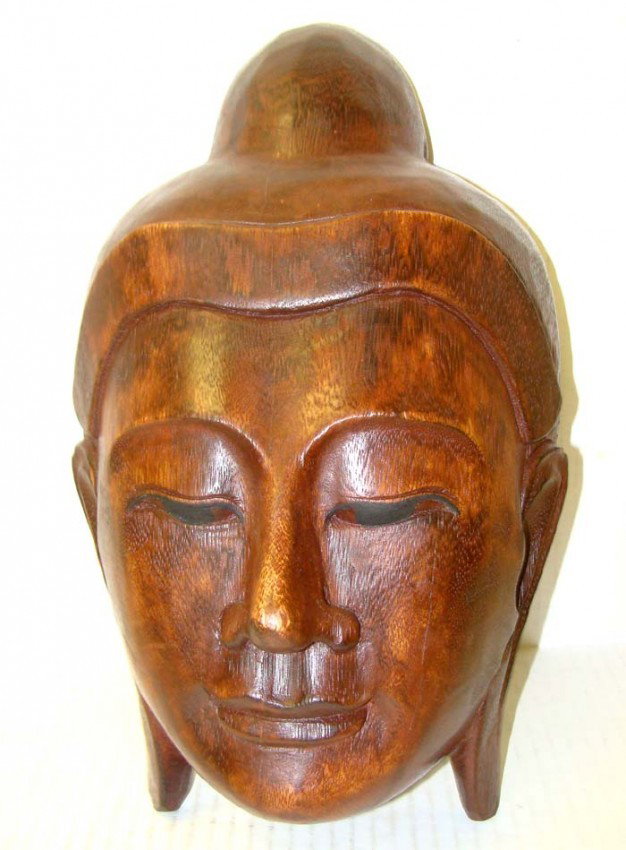 Antique Nepal Buddah Mask Carved Natural Wood 13": Exquisite Wood Nepalese Buddah Mask, dimensions 13" by 8", From the extensive Beverly Hills Lee Estate collection of Masks.