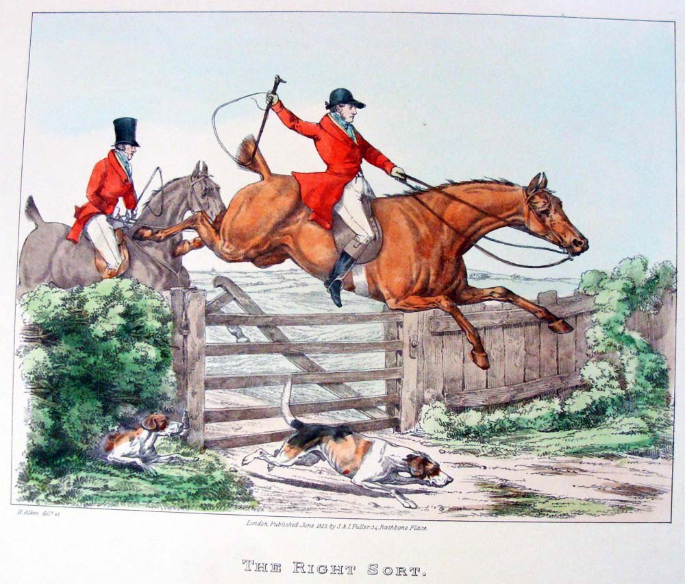 The Right Sort After Henry Alken Hand Color Aquatint: One of three Fox Hunt Color Aquatint, caption says London Published June 1823 by S&I Fuller, image dimensions 10" by 8", unframed, After Henry Samuel Alken, British, 1810-1894)aquatint and hand-colore