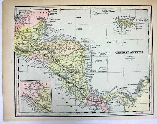 Mexico Cuba & Central America Colored Map 1898: This colorful map came from Cram's 1898 Universal Atlas - Geographical, Astronomical and Historical. In 1869 the George F. Cram Company was born and the Cram name quickly became synonymous with accura