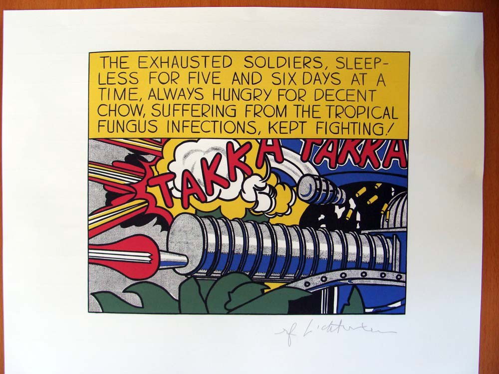 ROY LICHTENSTEIN "The Exhausted Soldiers" 13X18: ROY LICHTENSTEIN large color lithograph on woven paper; **SIGNED IN THE PLATE** Measuring about 13 x 18 inches with generous margins surrounding the image; printed single sided with blank back; Lichte