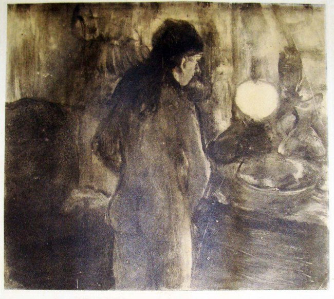 Edgar Degas Rare Monotype La Toilette 1948: Edgar Degas La Toilette - Degas etching after a Monotype, printed in a limited edition of 1000 copies on Velin Marais paper in 1948 by Quatre Chemins for the rare Degas Monotypes portfolio. There is a