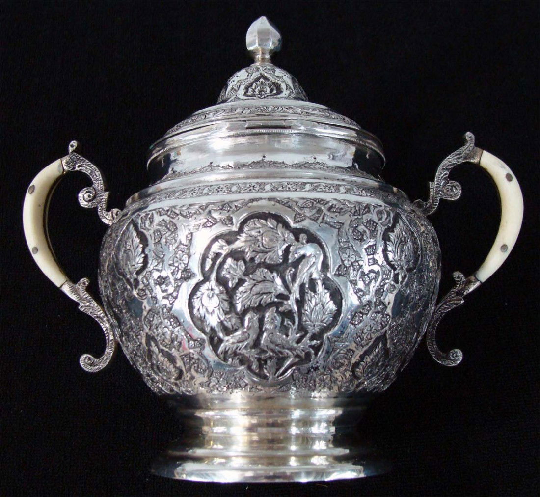 Antique persian Silver Engraved Sugar Bowl with Lid Feb 11, 2012