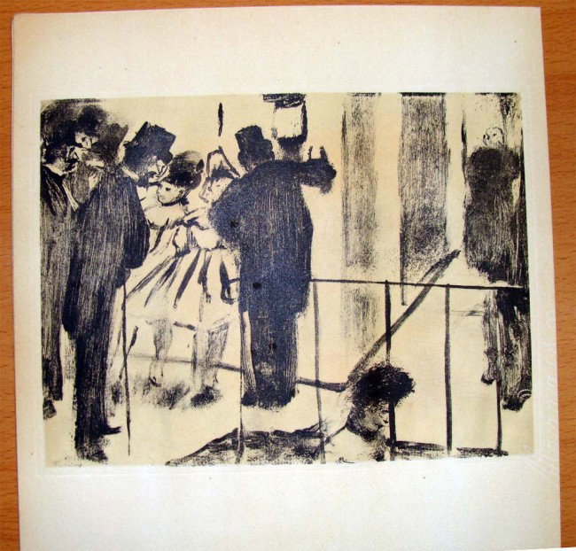 Edgar Degas Rare Monotype La Famile Cardinal 1948 Ltd: Degas etching after a Monotype, printed in a limited edition of 1000 copies on Velin Marais paper in 1948 by Quatre Chemins for the rare Degas Monotypes portfolio. There is an indented plate mark surr
